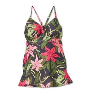 Pink & Green Tropical Floral Maternity Tankini Top